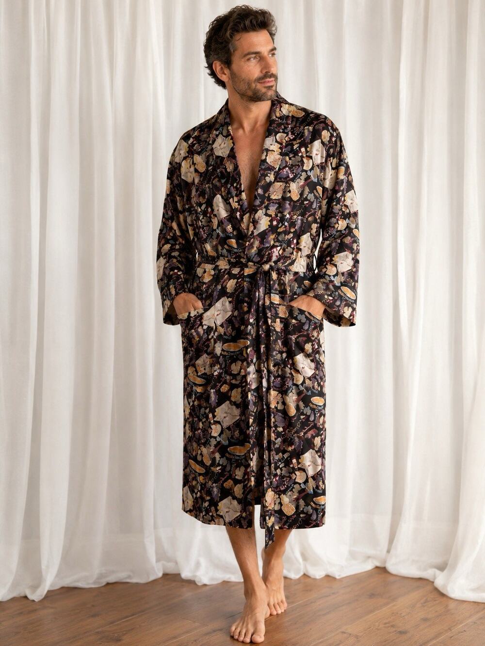 Vtg 1991 Nicole Miller Limited Edition 100% Silk Robe Fun Unique Pattern Rare